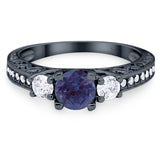 Three Stone Art Deco Round Natural Stone Ring