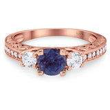 Three Stone Art Deco Round Natural Stone Ring
