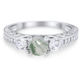 Three Stone Art Deco Round Natural Stone Ring