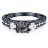 Three Stone Art Deco Round Natural Stone Ring