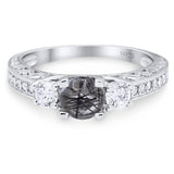 Three Stone Art Deco Round Natural Stone Ring