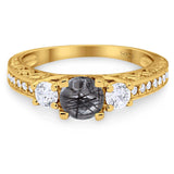 Three Stone Art Deco Round Natural Stone Ring
