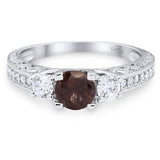 Three Stone Art Deco Round Natural Stone Ring