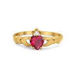 Heart Shape Simulated Cubic Zirconia Claddagh Wedding Ring 925 Sterling Silver