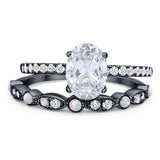 Two Piece Oval Natural Stone Bridal Ring