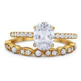 Two Piece Oval Natural Stone Bridal Ring