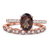 Two Piece Oval Natural Stone Bridal Ring
