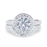Two Piece Round Natural Stone Bridal Ring