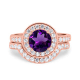 Two Piece Round Natural Stone Bridal Ring