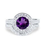 Two Piece Round Natural Stone Bridal Ring