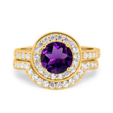 Two Piece Round Natural Stone Bridal Ring