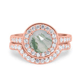 Two Piece Round Natural Stone Bridal Ring