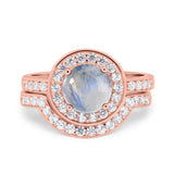 Two Piece Round Natural Stone Bridal Ring