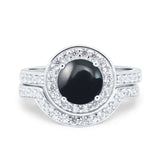 Two Piece Round Natural Stone Bridal Ring