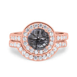 Two Piece Round Natural Stone Bridal Ring