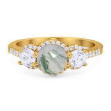 Three Stone Round Natural Stone Ring