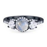 Three Stone Round Natural Stone Ring