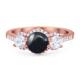 Three Stone Round Natural Stone Ring