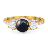 Three Stone Round Natural Stone Ring
