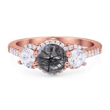 Three Stone Round Natural Stone Ring