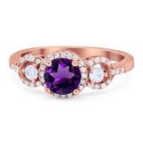 Round Natural Stone Three Stone Ring