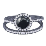 Two Piece Round Natural Stone Bridal Ring