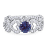 Two Piece Round Natural Stone Art Deco Ring
