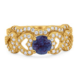 Two Piece Round Natural Stone Art Deco Ring