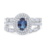 Three Piece Oval Natural Stone Bridal Ring