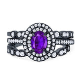 Three Piece Oval Natural Stone Bridal Ring