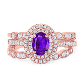 Three Piece Oval Natural Stone Bridal Ring