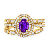Three Piece Oval Natural Stone Bridal Ring
