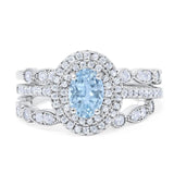 Three Piece Oval Natural Stone Bridal Ring