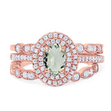 Three Piece Oval Natural Stone Bridal Ring