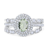 Three Piece Oval Natural Stone Bridal Ring