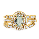 Three Piece Oval Natural Stone Bridal Ring