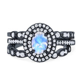 Three Piece Oval Natural Stone Bridal Ring