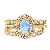 Three Piece Oval Natural Stone Bridal Ring