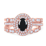 Three Piece Oval Natural Stone Bridal Ring