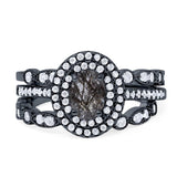 Three Piece Oval Natural Stone Bridal Ring