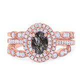 Three Piece Oval Natural Stone Bridal Ring
