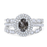 Three Piece Oval Natural Stone Bridal Ring