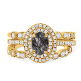 Three Piece Oval Natural Stone Bridal Ring