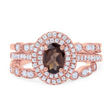 Three Piece Oval Natural Stone Bridal Ring