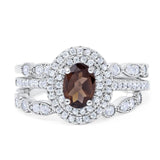 Three Piece Oval Natural Stone Bridal Ring
