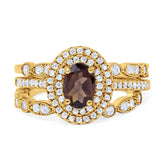 Three Piece Oval Natural Stone Bridal Ring