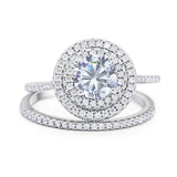Two Piece Round Moissanite Double Halo Ring 925 Sterling Silver