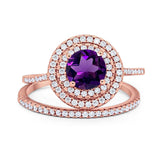 Two Piece Round Natural Stone Bridal Ring