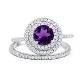 Two Piece Round Natural Stone Bridal Ring