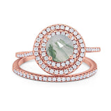 Two Piece Round Natural Stone Bridal Ring